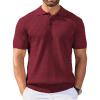 COOFANDY Mens Knit Polo Shirt Short Sleeve Vintage Textured Casual Golf Shirts Summer Beach Top(Wine Red)