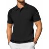 COOFANDY Mens Knit Polo Shirts Casual Short Sleeve Button Down Polo Shirt Classic Golf Shirts(Black)