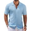 COOFANDY Men’s Knit Polo Shirts Short Sleeve Button Up Shirts Fashion Casual Summer Beach Shirts Golf Polo Shirts Light Blue