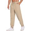 COOFANDY Men’s Linen Casual Lightweight Pants Elastic Waist Drawstring Beach Pants with Pockets(Khaki)