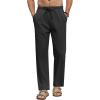 COOFANDY Men’s Linen Casual Pants Elastic Waist Beach Pants Lightweight Drawstring Summer Yoga Pants(Black)