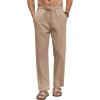 COOFANDY Men’s Linen Casual Pants Elastic Waist Beach Pants Lightweight Drawstring Summer Yoga Pants(Dark Khaki)