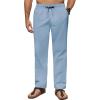 COOFANDY Men’s Linen Casual Pants Elastic Waist Beach Pants Lightweight Drawstring Summer Yoga Pants(Light Blue)