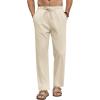 COOFANDY Men’s Linen Casual Pants Elastic Waist Beach Pants Lightweight Drawstring Summer Yoga Pants(Light Khaki)