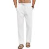 COOFANDY Men’s Linen Casual Pants Elastic Waist Beach Pants Lightweight Drawstring Summer Yoga Pants(White)