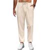 COOFANDY Mens Linen Casual Pants Lightweight Drawstring Beach Pants Elastic Waist Cropped Pants(Beige)