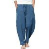 COOFANDY Men’s Linen Harem Drawstring Pants Casual Elastic Waist Lightweight Trouser Hippie Summer Beach Yoga Pants(Dark Blue)