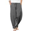 COOFANDY Men’s Linen Harem Drawstring Pants Casual Elastic Waist Lightweight Trouser Hippie Summer Beach Yoga Pants(Dark Grey)