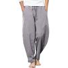 COOFANDY Men’s Linen Harem Drawstring Pants Casual Elastic Waist Lightweight Trouser Hippie Summer Beach Yoga Pants(Grey)