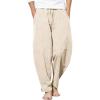 COOFANDY Men’s Linen Harem Drawstring Pants Casual Elastic Waist Lightweight Trouser Hippie Summer Beach Yoga Pants(Khaki)
