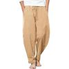 COOFANDY Men’s Linen Harem Drawstring Pants Casual Elastic Waist Lightweight Trouser Hippie Summer Beach Yoga Pants(Light Tan)