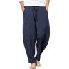 COOFANDY Men’s Linen Harem Drawstring Pants Casual Elastic Waist Lightweight Trouser Hippie Summer Beach Yoga Pants(Navy Blue)