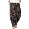 COOFANDY Men’s Linen Harem Drawstring Pants Casual Elastic Waist Lightweight Trouser Hippie Summer Beach Yoga Pants(Pat6)