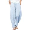 COOFANDY Men’s Linen Harem Drawstring Pants Casual Elastic Waist Lightweight Trouser Hippie Summer Beach Yoga Pants(Sky Blue)