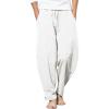 COOFANDY Men’s Linen Harem Drawstring Pants Casual Elastic Waist Lightweight Trouser Hippie Summer Beach Yoga Pants(White)