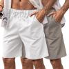 COOFANDY Men’s Linen Short Elastic Waist Drawstring Casual Summer Beach Shorts(White/Medium Gray)