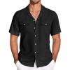 COOFANDY Men’s Linen Short Sleeve Button Down Shirt Casual Cuban Collar Summer Beach Shirts Vacation Essentials(Black)