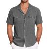 COOFANDY Men’s Linen Short Sleeve Button Down Shirt Casual Cuban Collar Summer Beach Shirts Vacation Essentials(Dark Grey)