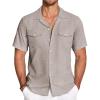 COOFANDY Men’s Linen Short Sleeve Button Down Shirt Casual Cuban Collar Summer Beach Shirts Vacation Essentials(Khaki)
