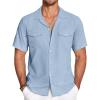 COOFANDY Men’s Linen Short Sleeve Button Down Shirt Casual Cuban Collar Summer Beach Shirts Vacation Essentials(Light Blue)