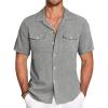 COOFANDY Men’s Linen Short Sleeve Button Down Shirt Casual Cuban Collar Summer Beach Shirts Vacation Essentials(Light Grey)