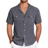 COOFANDY Men’s Linen Short Sleeve Button Down Shirt Casual Cuban Collar Summer Beach Shirts Vacation Essentials(Navy Blue)