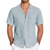 COOFANDY Men’s Linen Short Sleeve Button Down Shirt Casual Cuban Collar Summer Beach Shirts Vacation Essentials(Pale Blue)