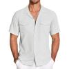COOFANDY Men’s Linen Short Sleeve Button Down Shirt Casual Cuban Collar Summer Beach Shirts Vacation Essentials(White)