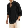 COOFANDY Men’s Long Sleeve Cotton Linen Shirt Beach Button Down Shirts Casual Button Up Shirt Summer Yoga Tops with Pocket(Black)