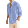 COOFANDY Men’s Long Sleeve Cotton Linen Shirt Beach Button Down Shirts Casual Button Up Shirt Summer Yoga Tops with Pocket(Sky Blue)