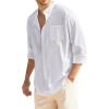 COOFANDY Men’s Long Sleeve Cotton Linen Shirt Beach Button Down Shirts Casual Button Up Shirt Summer Yoga Tops with Pocket(White)