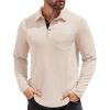 COOFANDY Men’s Long Sleeve Polo Shirt Casual Dress Button Polo T Shirt with Pocket Basic Lightweight Collared Golf Shirt(Apricot)