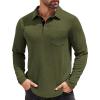 COOFANDY Men’s Long Sleeve Polo Shirt Casual Dress Button Polo T Shirt with Pocket Basic Lightweight Collared Golf Shirt(Army Green)