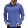 COOFANDY Men’s Long Sleeve Polo Shirt Casual Dress Button Polo T Shirt with Pocket Basic Lightweight Collared Golf Shirt(Blue)