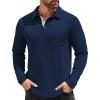 COOFANDY Men’s Long Sleeve Polo Shirt Casual Dress Button Polo T Shirt with Pocket Basic Lightweight Collared Golf Shirt(Dark Blue)