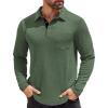 COOFANDY Men’s Long Sleeve Polo Shirt Casual Dress Button Polo T Shirt with Pocket Basic Lightweight Collared Golf Shirt(Deep Army Green)