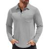 COOFANDY Men’s Long Sleeve Polo Shirt Casual Dress Button Polo T Shirt with Pocket Basic Lightweight Collared Golf Shirt(Grey)