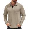 COOFANDY Men’s Long Sleeve Polo Shirt Casual Dress Button Polo T Shirt with Pocket Basic Lightweight Collared Golf Shirt(Khaki)