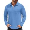 COOFANDY Men’s Long Sleeve Polo Shirt Casual Dress Button Polo T Shirt with Pocket Basic Lightweight Collared Golf Shirt(Light Blue)
