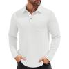 COOFANDY Men’s Long Sleeve Polo Shirt Casual Dress Button Polo T Shirt with Pocket Basic Lightweight Collared Golf Shirt(White)