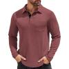COOFANDY Men’s Long Sleeve Polo Shirt Casual Dress Button Polo T Shirt with Pocket Basic Lightweight Collared Golf Shirt(Wine Red)