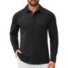 COOFANDY Mens Long Sleeve Polo Shirts Button Casual Tee Collared Work Pullover Shirts(A Black)