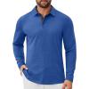 COOFANDY Mens Long Sleeve Polo Shirts Button Casual Tee Collared Work Pullover Shirts(Blue)