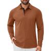 COOFANDY Mens Long Sleeve Polo Shirts Button Casual Tee Collared Work Pullover Shirts(Caramel)
