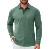 COOFANDY Mens Long Sleeve Polo Shirts Button Casual Tee Collared Work Pullover Shirts(Green)