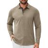 COOFANDY Mens Long Sleeve Polo Shirts Button Casual Tee Collared Work Pullover Shirts(Khaki)