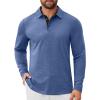 COOFANDY Mens Long Sleeve Polo Shirts Button Casual Tee Collared Work Pullover Shirts(Light Blue)