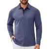 COOFANDY Mens Long Sleeve Polo Shirts Button Casual Tee Collared Work Pullover Shirts(Navy Blue)