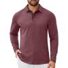 COOFANDY Mens Long Sleeve Polo Shirts Button Casual Tee Collared Work Pullover Shirts(Wine Red)