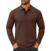 COOFANDY Mens Long Sleeve Polo Shirts Cotton Collared Shirts Casual Business Polo Classic Golf T Shirts(Brown)